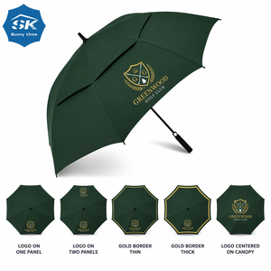 Paraguas de golf verde bosque personalizado con el logotipo del club de golf Greenwood en dorado, paraguas personalizado con impresión de logotipo de alta calidad - Product Image 2