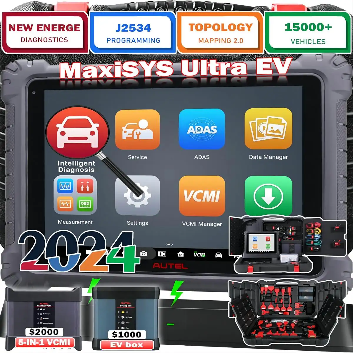 Professional Autel maxisys ultra ev mk908 ecu programmable program diagnostic kit car electric high voltage automotriz scanner