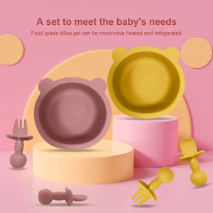 Juego de Vajilla Infantil Reutilizable y Ecológico, Cuchara y Tenedor Suaves de Silicona de Grado Alimenticio, Plato para Alimentación de Bebés - Product Image 6