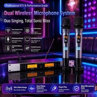 Sistem Mikrofon Nirkabel Profesional Audio Digital Jernih Transmisi UHF Stabil Dua Mikrofon Genggam untuk Pertunjukan Langsung