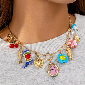 Kadınlar için kiraz mantar çiçek Charm kolye yaz cam boncuk kalp ile korkak Y2K mücevher kadın zincirleri kolye - Product Image 2