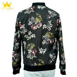 Giacca Bomber da Uomo con Stampa Floreale, Colletto Alto, Chiusura a Zip, Leggera Antivento, Casual, Motivo Floreale <span class=keywords><strong>Nero</strong></span>, Stile Baseball - Product Image 2