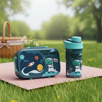 Boîte à lunch et gourde mignonnes de haute qualité, sans BPA, à double niveau, 3 compartiments, hermétiques et compatibles micro-ondes