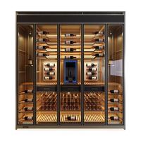Meuble à vin d'angle moderne en acier inoxydable avec éclairage LED, température constante, panneau en verre trempé, personnalisable, mobilier de maison