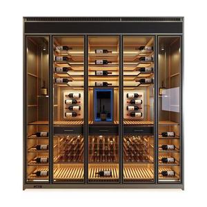 Moderno Mueble para Vino de Esquina de Acero Inoxidable con Iluminación LED, Temperatura Constante, Panel de Vidrio Templado, Personalizable, Mueble para el Hogar - Product Image 1
