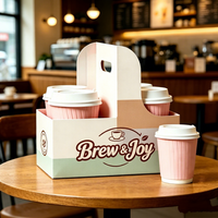 Porte-gobelets à café en papier kraft écologique, matériaux recyclés, rose, logo personnalisé, pour 2/4 gobelets, emballage portable pour boissons à emporter