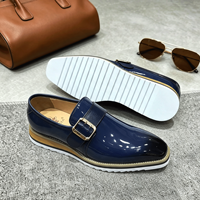 Chaussures habillées légères pour hommes à boucle monacale en cuir verni, semelle épaisse, brillantes et confortables, prêtes à être expédiées, 1 paire MOQ