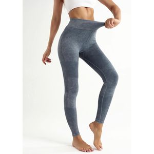 Fisoew Leggings côtelés sans couture pour femme, taille haute, effet ventre plat, longueur intégrale, pour le yoga, bleu délavé - Product Image 2