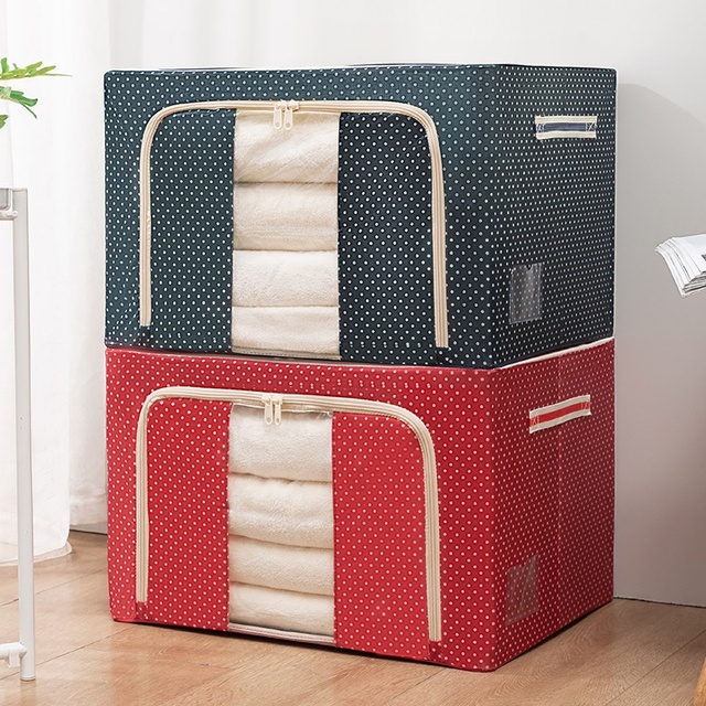Factory 24L Steel Frame Fabric Storage Box Oxford Cloth Quilt Blanket Storage Bag Home Foldable Clothing Organizer Kid Box OEM