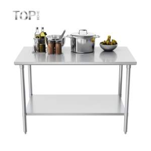 Plan <span class=keywords><strong>de</strong></span> travail poli résistant à la corrosion, <span class=keywords><strong>table</strong></span> en acier inoxydable à double niveau personnalisée, 300 kg/m, cuisine commerciale - Product Image 1