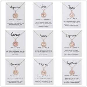 Collane con Ciondolo dei 12 Segni Zodiacali per Uomo <span class=keywords><strong>e</strong></span> Donna, Collana in Oro Rosa con Costellazioni di Ariete <span class=keywords><strong>e</strong></span> <span class=keywords><strong>Leone</strong></span>, Gioielli con Carta Illustrativa - Product Image 2