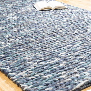Tapis en laine bleu nordique tissé à la main le plus vendu avec conception de tricot de câble tapis épais doux pour la décoration intérieure bureau à domicile - Product Image 2