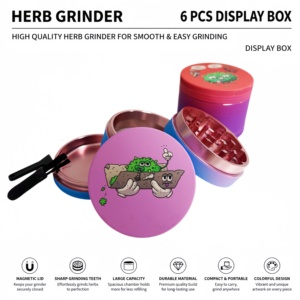 <b>Herb</b> Grinder 6 Pcs Display <b>Box</b> Round Magnetic Metal Dry <b>Herb</b> Grinder With Sharp Teeth And Colorful Design For Smooth Grinding - Product Image 1