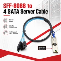 Expansión de Almacenamiento para Servidor, Divisor SFF-8088 a 4 SATA Mini SAS, 6Gbps, 26 Pines, Contactos Chapados en Oro, Diseño de Pestillo