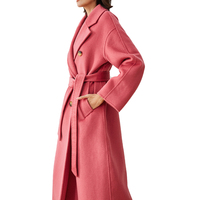 Manteau long en laine vert menthe pour femme, double boutonnage, revers cranté, coupe ample, mi-long, avec poches