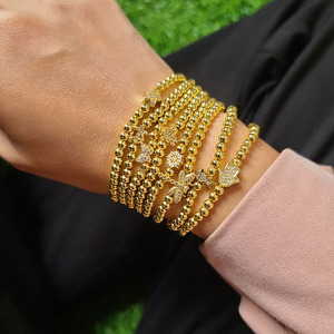 BC1407 — bracelet Mini minimaliste en diamant plaqué or 18k, Micro pavé CZ, ancre de cœur, étoile papillon, breloques à main, en forme de boule, - Product Image 6