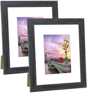 5x7 strand foto frames Suppliers-8X10 Foto Frame Zwart Hout Patroon Art Foto Frames Met 5X7 Mat Set Van 2 Voor muur Of Tafelblad Display Decor