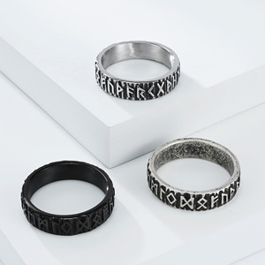 Nordic Viking Rune Titanium Steel <b>Ring</b> For Men Antique <b>Silver</b> Black Letter Design Gift Jewelry - Product Image 2