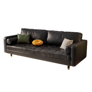 White Tufted Leather <b>Sofa</b> Straight Shape Three Seater Living Room Furniture Modern French Style <b>Small</b> Apartment <b>Sofa</b> - Product Image 4