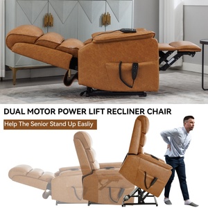 Chaise en cuir Leathaire jaune brun 180 °   Fauteuil inclinable avec massage et chaleur, double moteur, fonction de levage électrique, pour le salon, pour regarder la télévision - Product Image 2