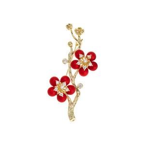 Chinese Style Red Plum Blossom Brooch Zinc Alloy Claw Setting Men's Suit Accessory Party Corsage - Product Image 5