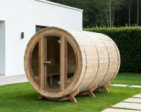 Sauna de barril de madera para 4 a 6 personas, con calefacción eléctrica exterior, diseño rústico de madera maciza, funciona con enchufe de 220-240V