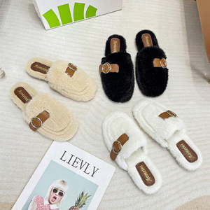 2024 automne/hiver nouvelle fourrure femmes pantoufles personnalisé extérieur bout rond décontracté moelleux chaud plat pantoufles pour femmes plat - Product Image 4