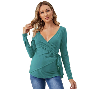 Top invernale da donna con scollo tondo elegante <span class=keywords><strong>premaman</strong></span> avvolgente con maglietta in cotone avvolgente nodo per gravidanza - Product Image 5