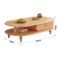 Ensemble table basse et meuble TV en bois massif de caoutchouc, durable et écologique, avec tiroirs de rangement ovales, mobilier de salon minimaliste