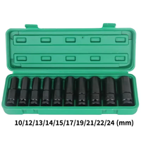 Jeu de douilles à chocs hexagonales de 1/2 pouce, 10 pièces, tailles métriques 8-24 mm, acier au chrome-vanadium, outils de réparation automobile manuels avec étui rigide