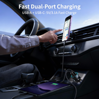Cargador de Coche de 45.5W y 3 Puertos, 12-24V, Cargador Rápido USB-C PD de 30W, Adaptador USB-A QC 3.0 con Indicador LED para iPhone y Android (Resistente al Fuego)