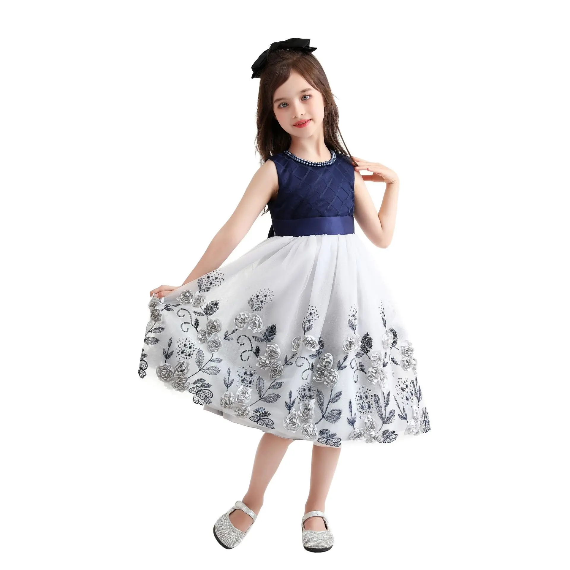 2023 Neueste Prinzessin Kleid Mädchen Blumen kleid Kinder fest Show Host Kostüm Kinder rock C0071