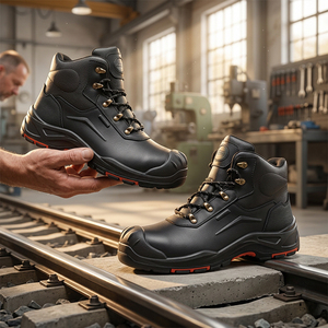 Bottes de travail tactiques mi-montantes en cuir noir DSF53, avec embout en acier, pour la sécurité au travail, OEM ODM, logo personnalisé, vente en gros - Product Image 4