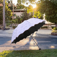 CHUVABAND Parapluie manuel de voyage 21 pouces 8K, pliable en 3 sections, anti-UV, design floral, revêtement noir, polyester, très populaire et élégant