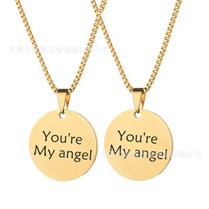 จี้สแตนเลสทรงกลม แกะสลักข้อความ You're My Angel สร้อยคอของขวัญสำหรับคู่รัก เครื่องประดับแฟชั่น จี้ห้อยคอ - Product Image 3