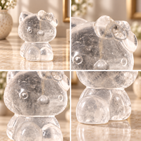 Figurine d'animal en pierre polie KT Cat, sculpture en cristal multi-matériaux, décoration de bureau mignonne, cadeau pour collection