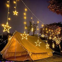 Guirlandes lumineuses LED solaires transfrontalières IP44, rideau de lumières en forme d'étoile pentagonale, 3,5 m, romantiques pour mariage et Noël
