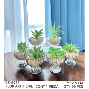 Commercio all'ingrosso 96 pezzi scatola di piante verdi succulente artificiali in vasi di vetro per decorazioni per la casa occasioni di ringraziamento - Product Image 1