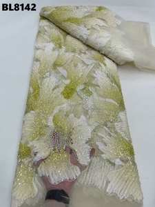 Vestido de Novia de Encaje con Cuentas Aso Ebi Ecológico y a la Moda, Colorido y Brillante, Encaje Francés, 100% Poliéster, Pedido Mínimo - Product Image 3