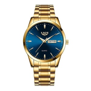 Montre-bracelet à quartz pour homme style affaires avec affichage jour de la semaine et calendrier, lumineuse, étanche, bracelet en cuir marron, montre habillée - Product Image 2