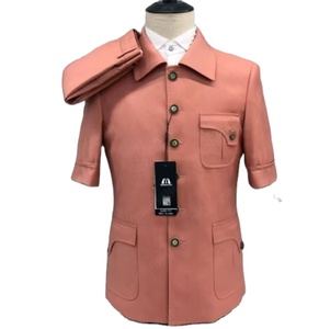 Costume <span class=keywords><strong>Homme</strong></span> Élégant 2025 avec <span class=keywords><strong>Manteau</strong></span> Ajusté et Pantalon Court à Devant Plat en Worsted, Fermeture Simple pour l'Été - Product Image 2