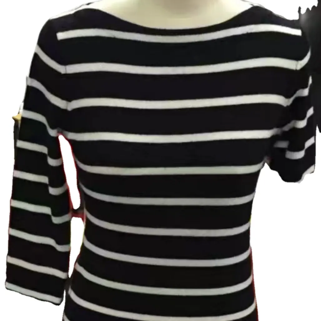 2023 Hot Best Selling Fashion OEM ODM Factory Custom Women Ladies Long Dress Black   White Striped Computer Knit