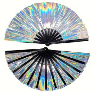 Abanicos de Mano Grandes de PVC con Diseño Holográfico Iridiscente y Reflectante, Ideales para Festivales, Bodas, Fiestas, Bailes y como Regalo - Product Image 1