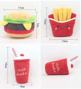 Adorable jouet pour chien éco-responsable qui couine en forme de hamburger et de pizza de style dessin animé, jouet en peluche pour animaux de compagnie - Product Image 6