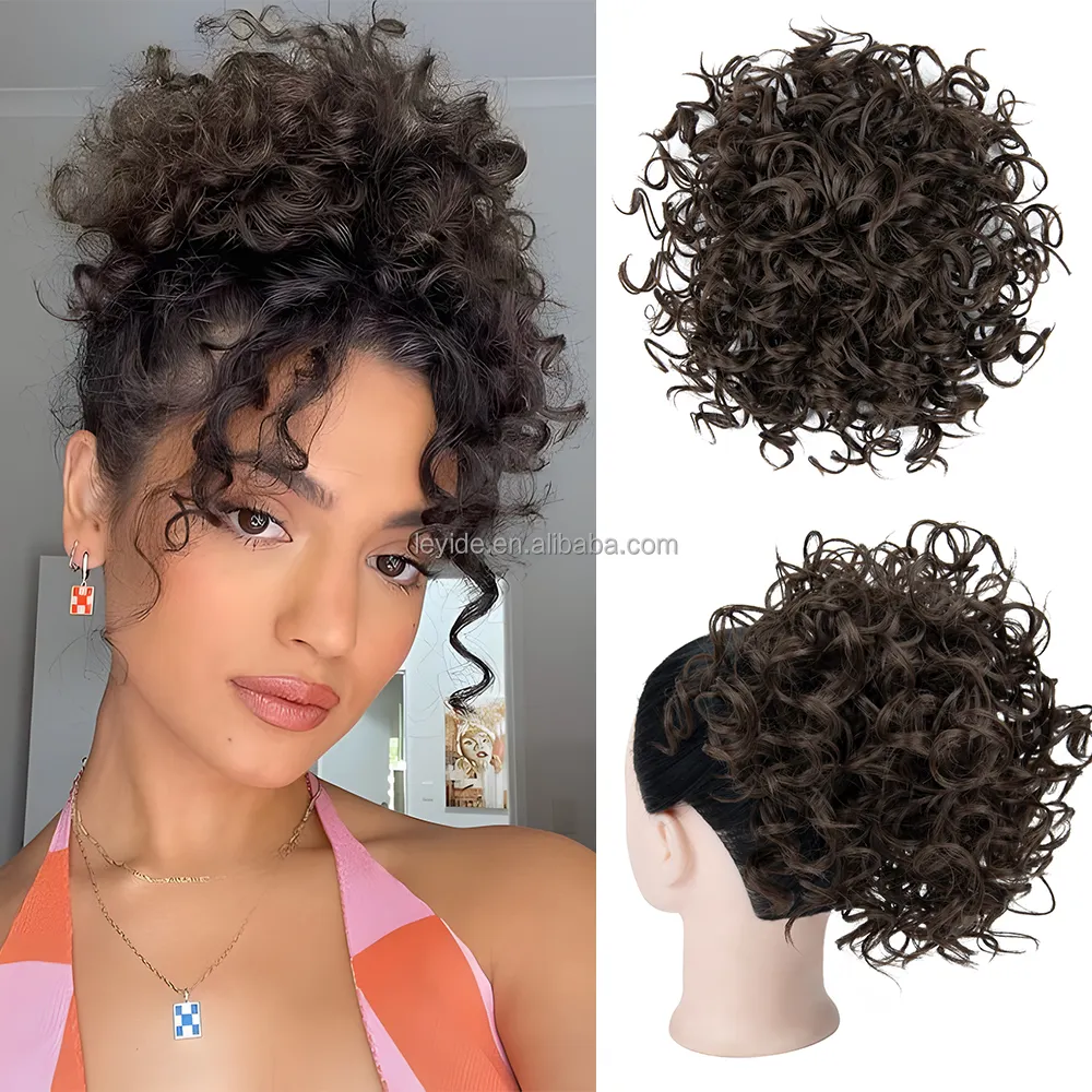 AliLeader fibra resistente al calore sintetica grande sciolto ricci Updo Chignon estensioni dei capelli Afro Puff coulisse capelli panino per le donne