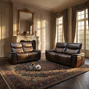Sofá reclinable eléctrico Chesterfield de alta gama con cubierta de cuero sintético y 5 asientos reclinables para uso doméstico - Product Image 1