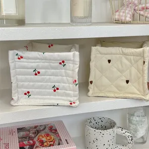 Quilted Plaid Bow Women's Sundries <b>Storage</b> Cases <b>Small</b> Cosmetic Bags Ladies Large Capacity Cotton <b>Box</b> Pouch Female Handbags - Product Image 5