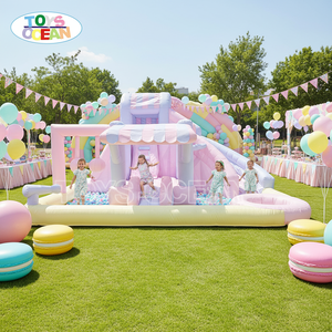 Tobogán Acuático Inflable con Temática de Dulces, <span class=keywords><strong>Parque</strong></span> Acuático Infantil para Jardín con Rociador y Piscina de Pelotas - Product Image 1