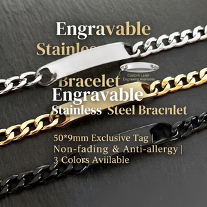 Bracelet en acier inoxydable populaire, chaîne de type curb, bracelet gravable, bracelet de mode pour homme, vente en gros - Product Image 1
