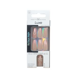 Uñas Postizas de Longitud Media con Estampado Dorado, Diseño Pretty Woman, OEM ODM, Forma de Almendra, Marca Privada, Salón, Detalle de Cereza, Color Rosa, ABS - Product Image 3